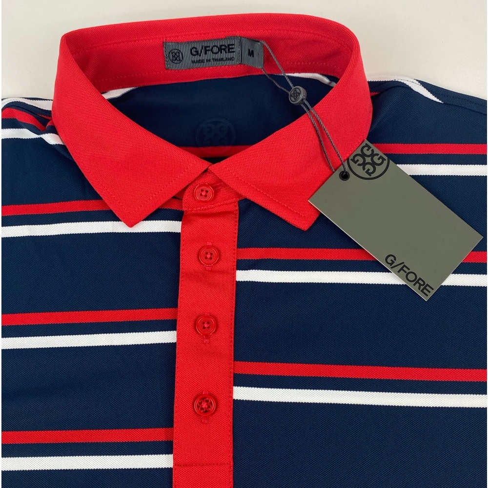 NWT G/Fore G4 Golf Polo Shirt Offset Stripe Red White Blue Men’s Medium $120
